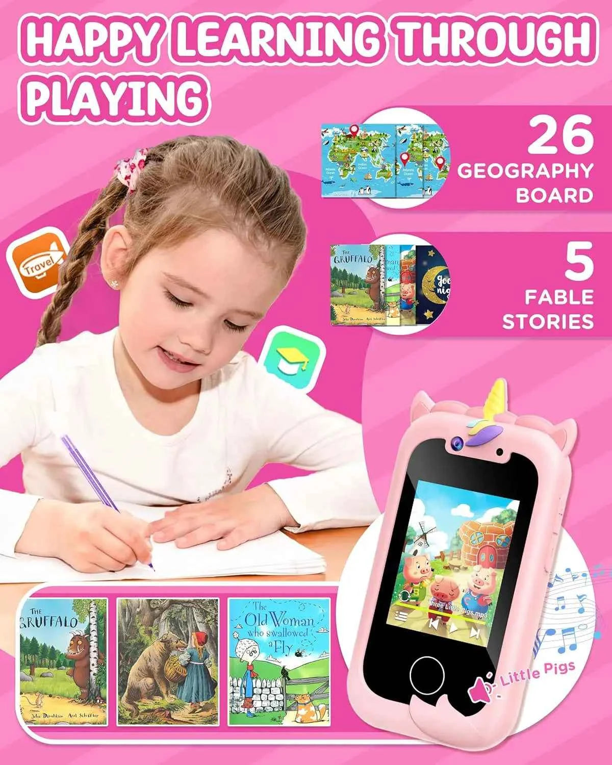 Kids Smart Phone. Christmas, Birthday Gifts for Girls Age 3-10 - Working Real Play Cell Phone - Toddler Toy Learning Phone