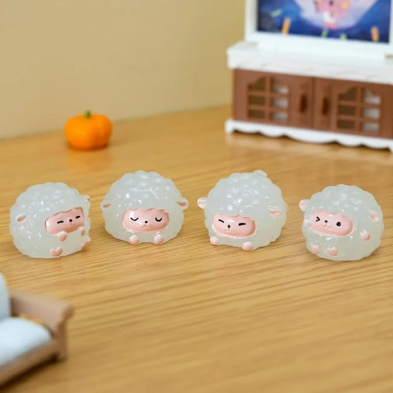 6Pcs Mini Luminous Sheep Figurine Set. Resin Cute Goat Ornament for Fairy Garden Home, Office, Party, Desktop Decoration. DIY Craft Accessories