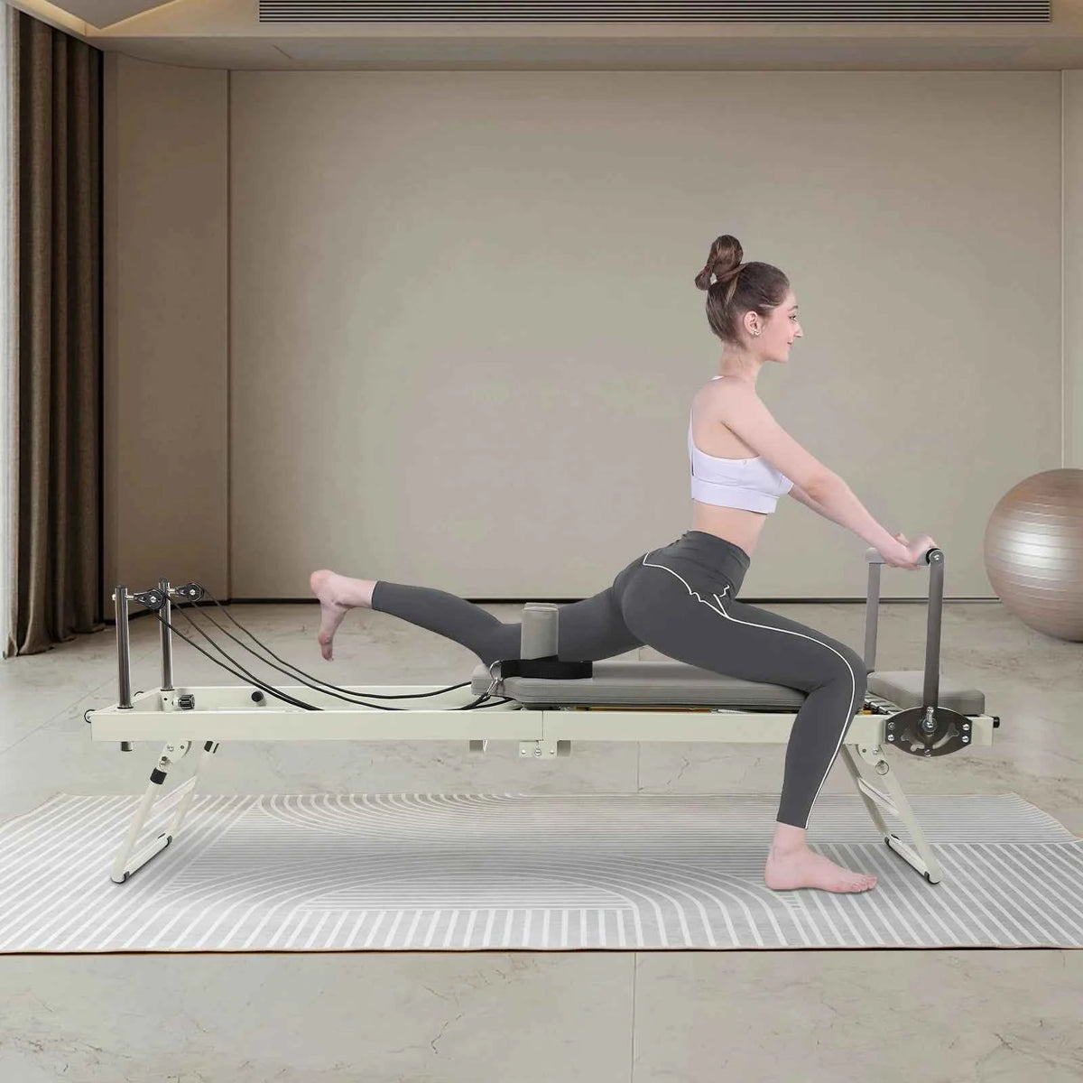 120kg/264.55lbs Foldable Pilates Reformer Machine, Multifunctional Yoga Fitness Equipment,