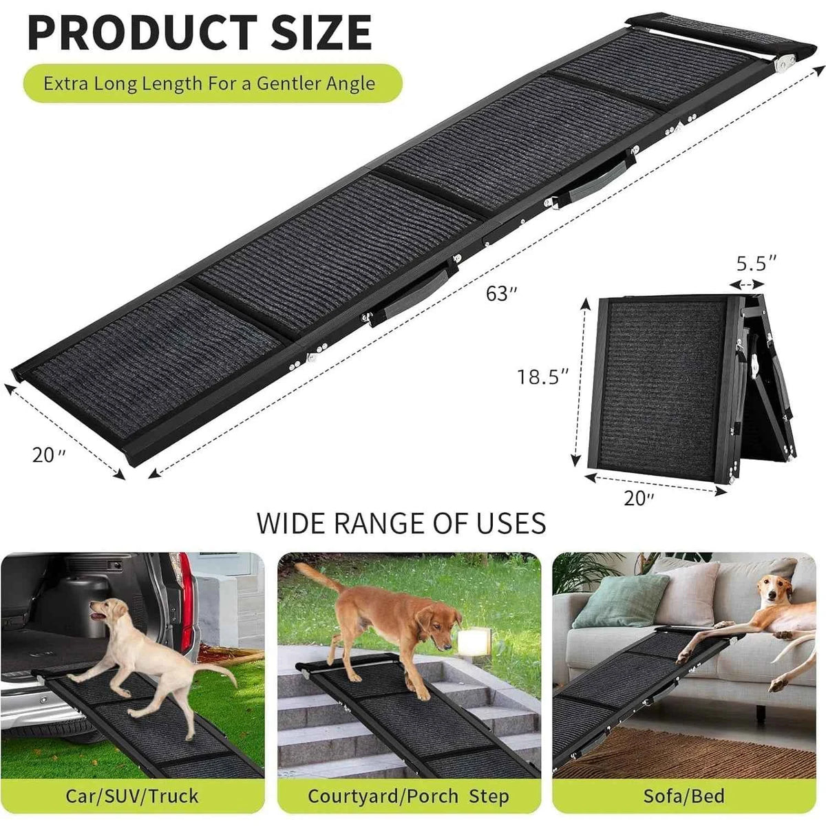 Folding Pet Ramp For Large Dogs With Non-Slip Surface. Portable Outdoor Car Ramp Up to 250 LBS