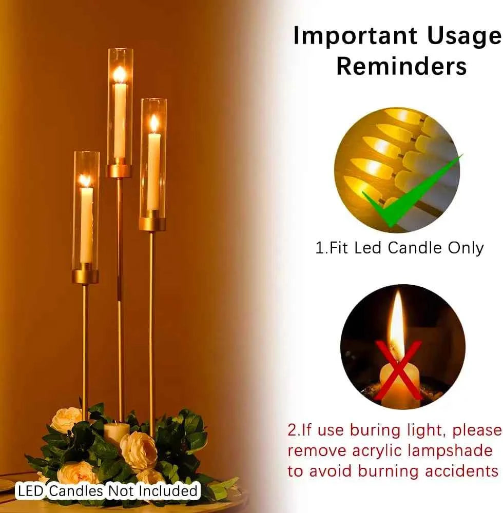 10PCS Gold 3 Arm Candelabra, 34" Tall  Taper Candle Holder Centerpiece for Many Special Events. Metal Candlestick