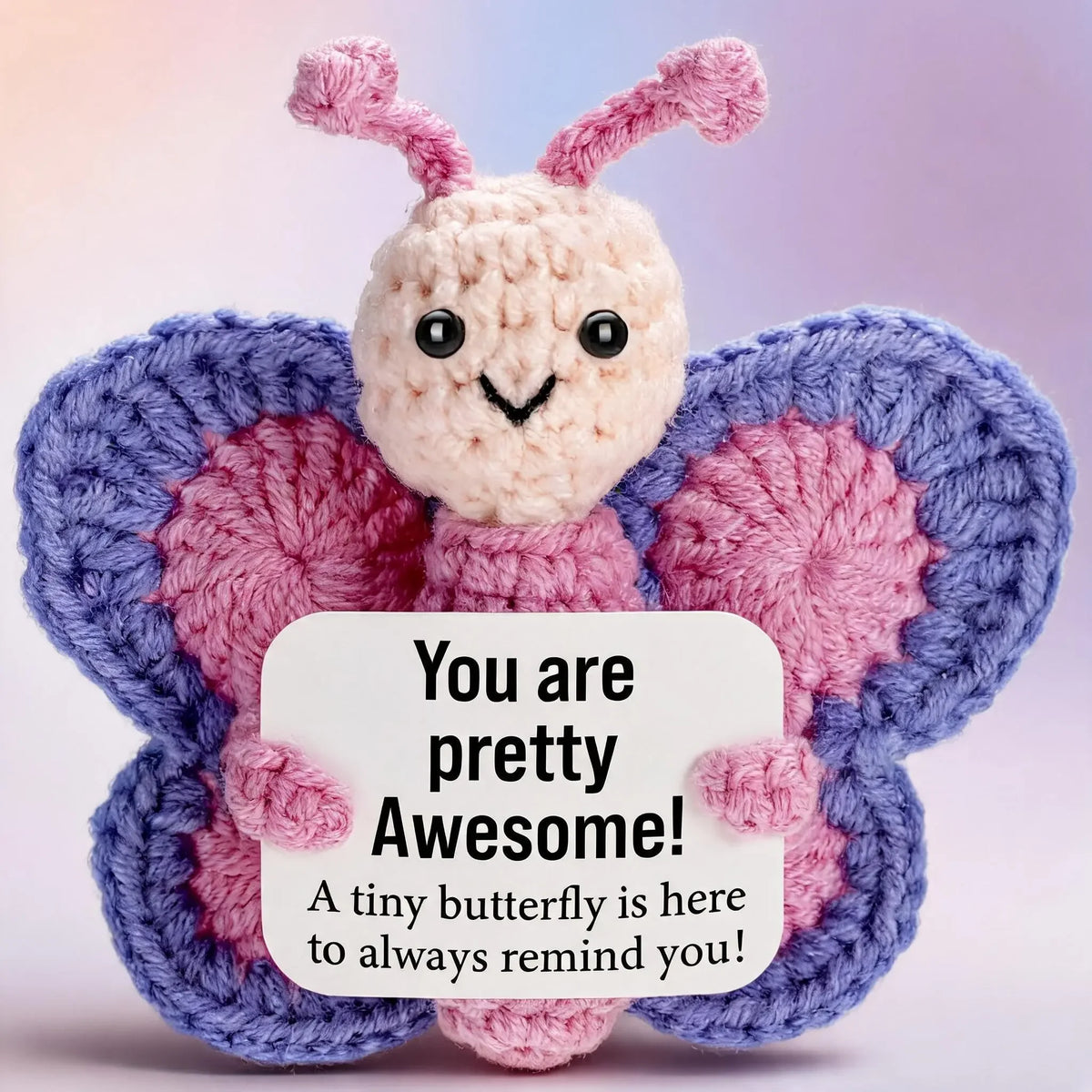 1pc A Positive And Uplifting Crocheted Butterfly Gift, Amigurumi Gift, A Mini Handmade Emotional Support Toy Doll That Relieves Anxiety And Stress. A Loving Gift.