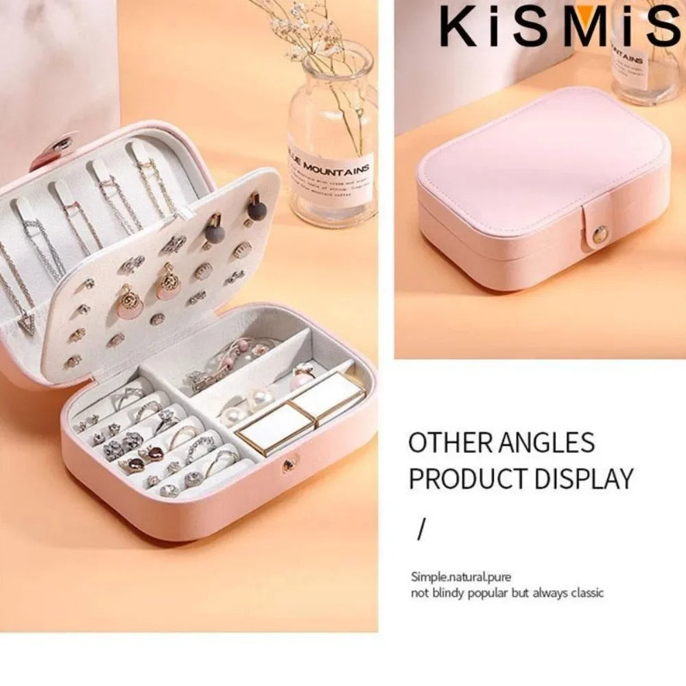PU Leather Travel Jewelry Box. Portable Small Storage Organizer for Earrings, Rings, Necklaces. Case for Daily Home Use. Secure Zipper Closure. Elegant Minimalist Design Compact Travel Accessory
