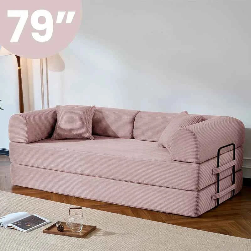 79’’ Folding Convertible Sofa Bed.  Corduroy Upholstered Boneless Couch, Loveseat Sleeper. Floor Sofa for Living Room or Bedroom