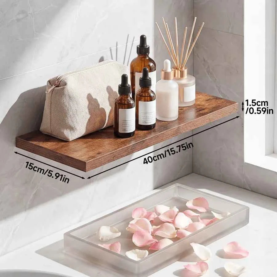 Rustic Brown Farmhouse Floating Wall Mounted Shelves. 4 Pack 15.8 Inch  Shelves. Set With Invisible Brackets for Heavy Duty Storage.