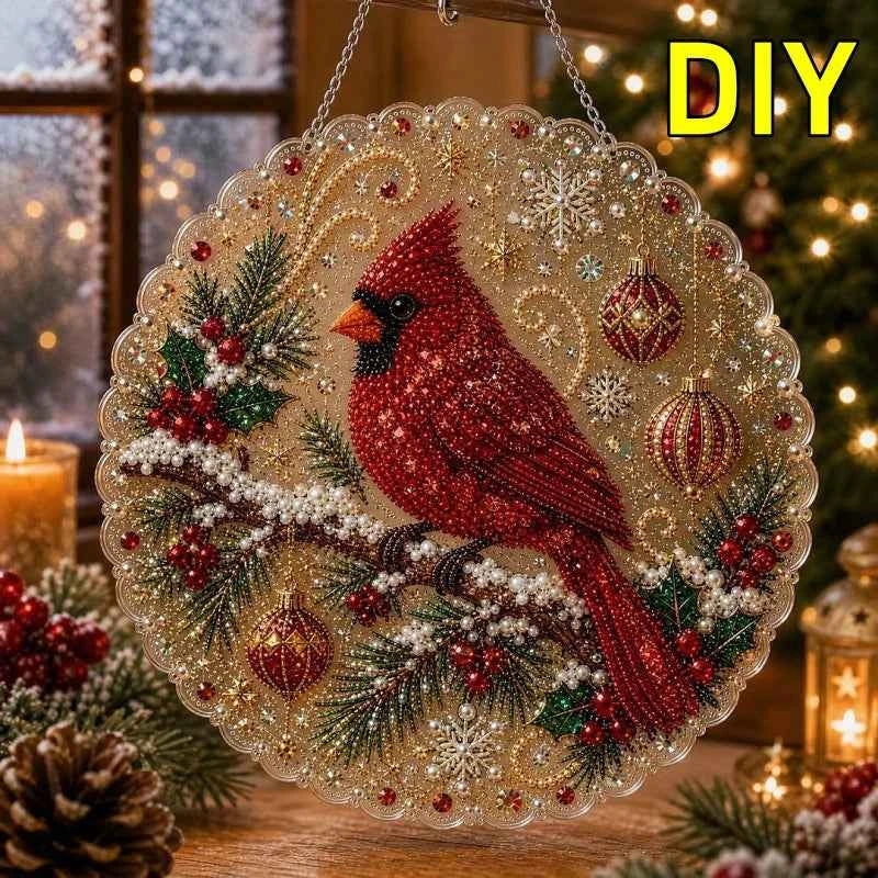 New Christmas Pearl Diamond Kit. DIY. Dog, Cat, Hummingbird, & More Patterns. Acrylic Circular Board With Lace Edges Wall Decorate Gifts
