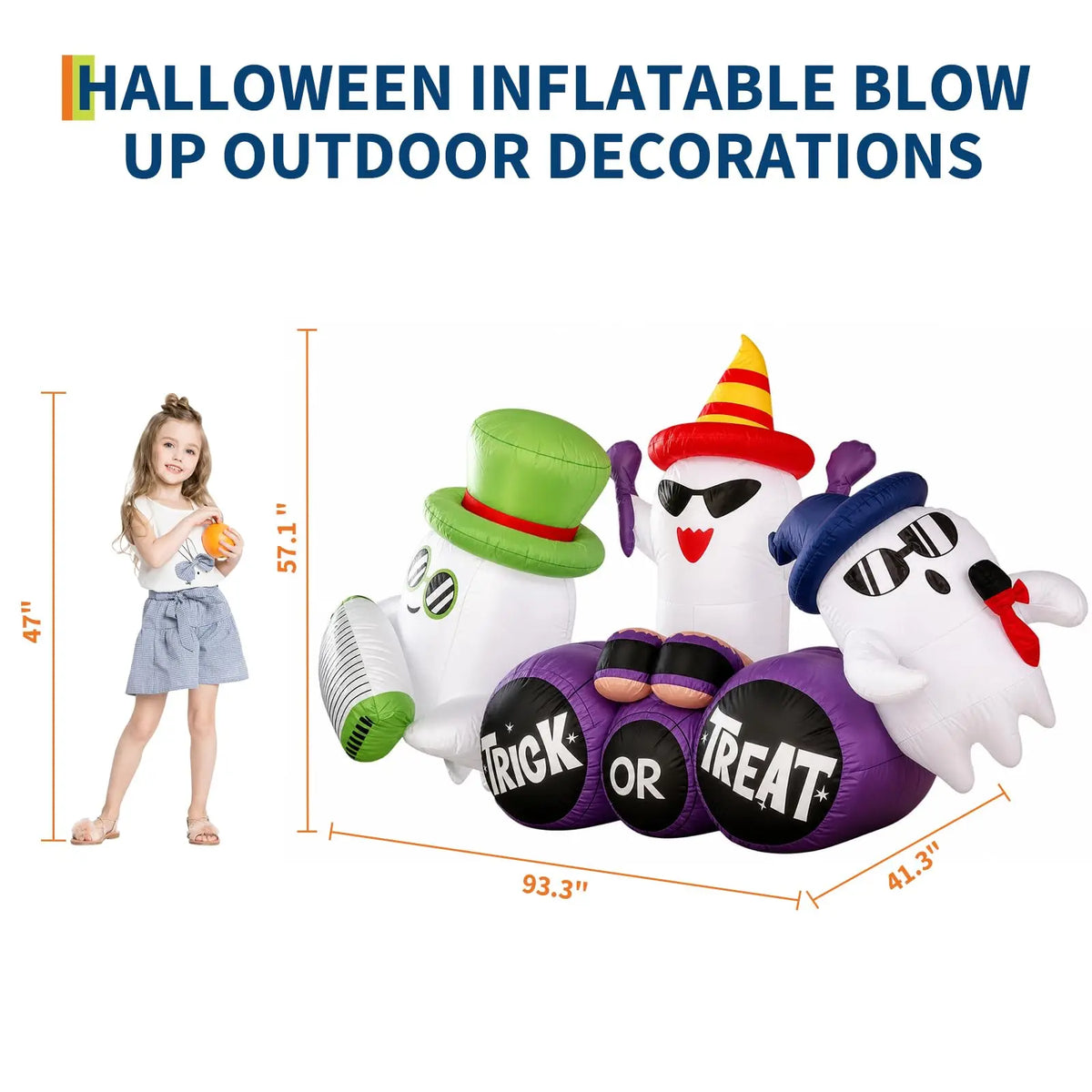 8ft Halloween Ghost Band. Inflatable Outdoor Yard Decoration With 6 Led Lights, Trick Or Treat Blow Up For the Lawn.