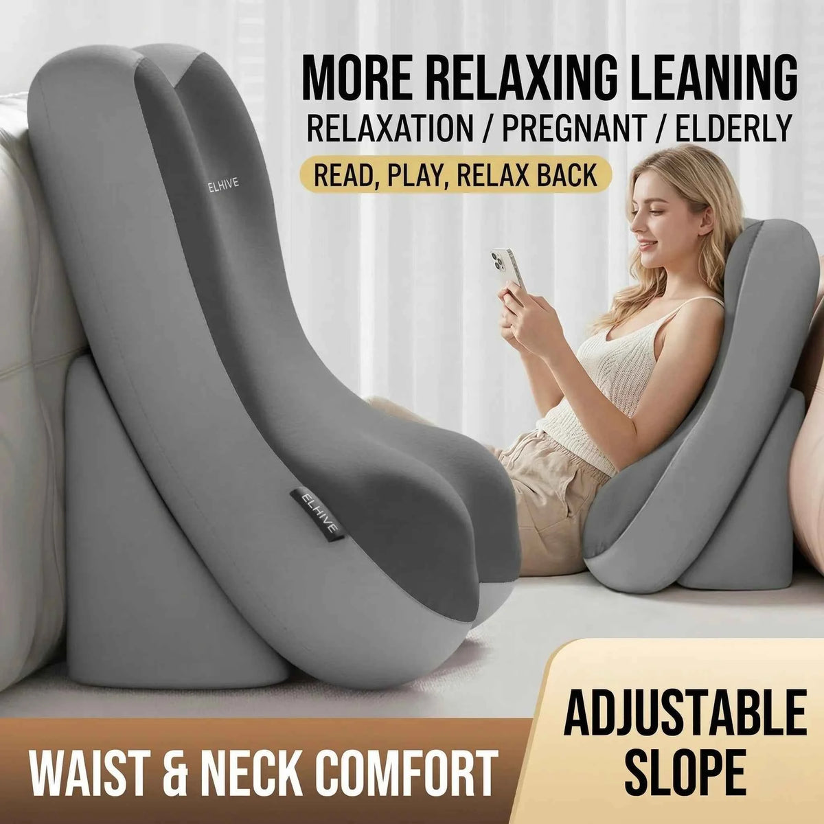 Adjustable Memory Foam Bed Wedge Back Support Pillow, Ergonomic Split 2-Piece Incline Cushion with Non-Slip Bottom