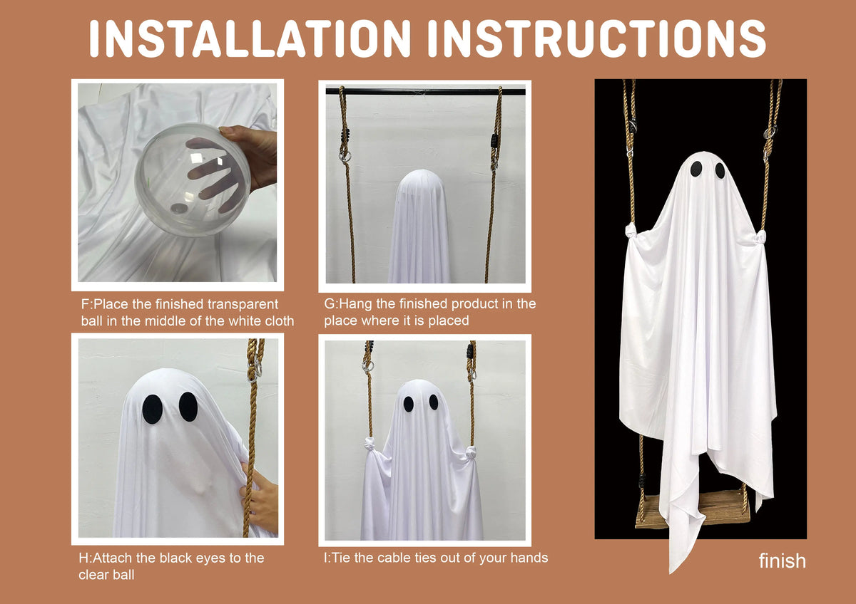 Large Outdoor Hanging Swing Ghost. Halloween Decoration Light-Up Spooky Decor for Yard Party.