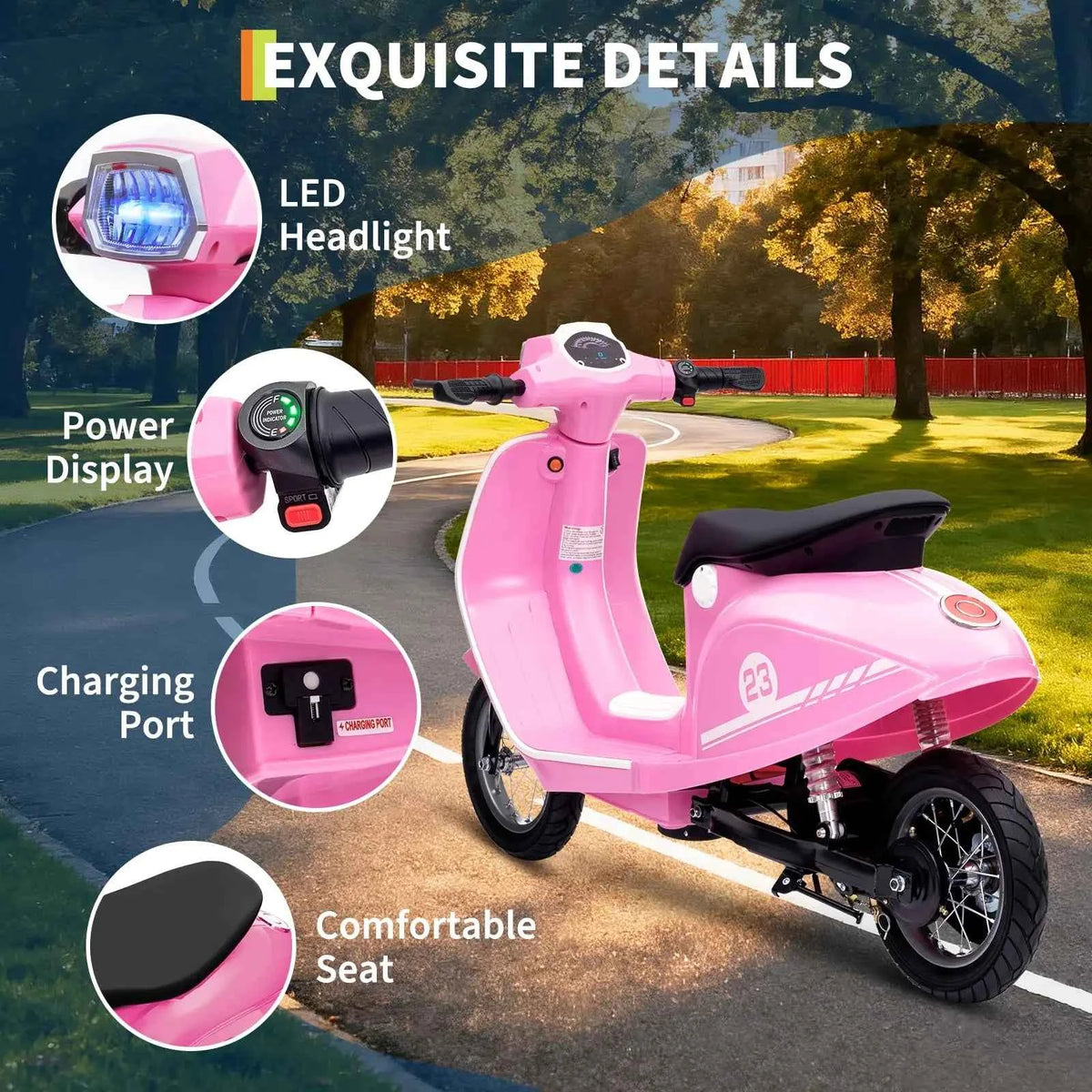 24V Electric Moped For Kids of Ages 8-14, 350W Ride On Moped, 14 MPH, Dual 10Ah Batteries, 12in Pneumatic Tires, Suspension