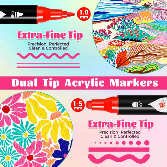TBC The Best Crafts Calligraphy Pens. 24/48 Colors Dual Tip Acrylic Paint Markers, Dual Tip with Fine Tip and Brush Tip Pens for Non-Toxic Vibrant Hues, Perfect for Paper, Stone, Wood, Fabric, Glass & More