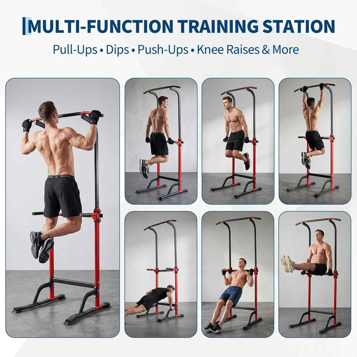 Heavy Duty Pull Up and Dip Station for Home Gym - 330LBS Capacity Power Tower with Adjustable Height, Multi-Function Strength Training Equipment for Chin Ups, Push Ups, Dips & Leg Raises