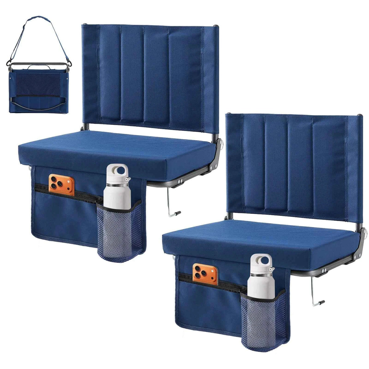 JHK Outdoor Foldable Seat with Back Support. Wide Portable Lightweight Chair with 3.15" Thick Padded Comfortable Seat