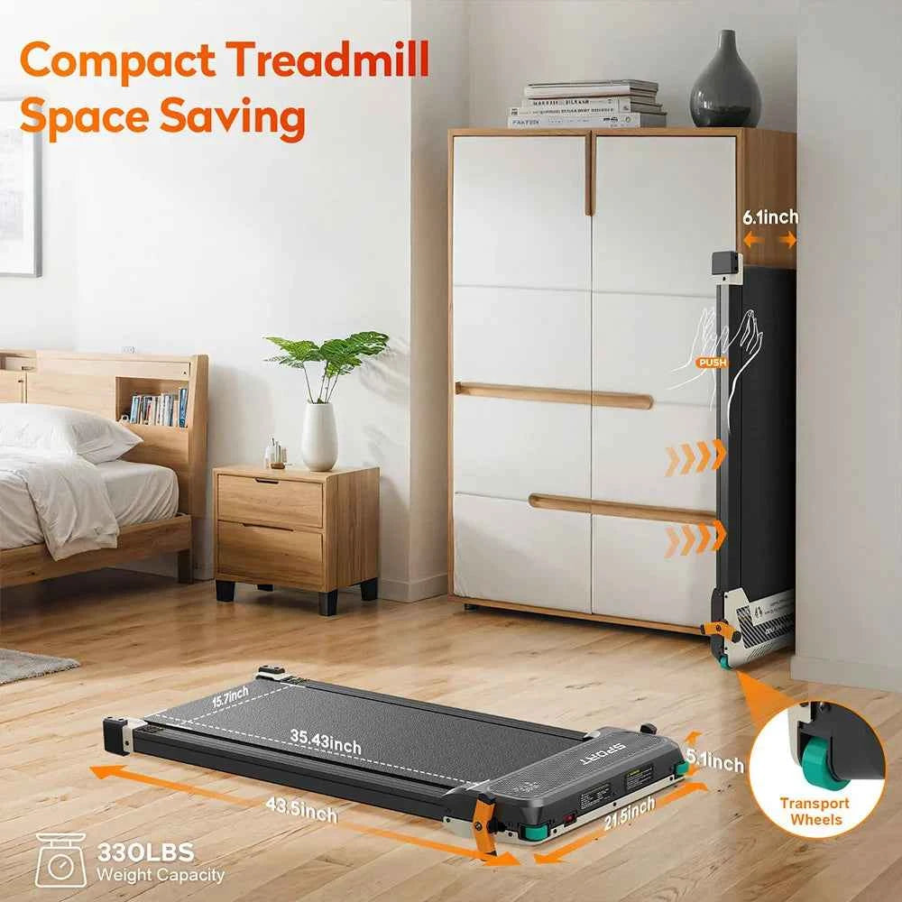 Akluer 520 Dual-Sided Under Desk Treadmill with Shiatsu Foot Massager, Walking Pad with Incline, 2.5HP Quiet Motor, LED Display, Remote Control, 150kg (330 LBS) Capacity, 900*400mm Running Area, Local delivery