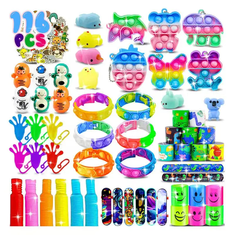 Kids Fidget Toys Party Favors Pack - Sensory Set Gifts with Stickers, Goodie Bag Fillers, Treasure Box, Classroom Prizes for School