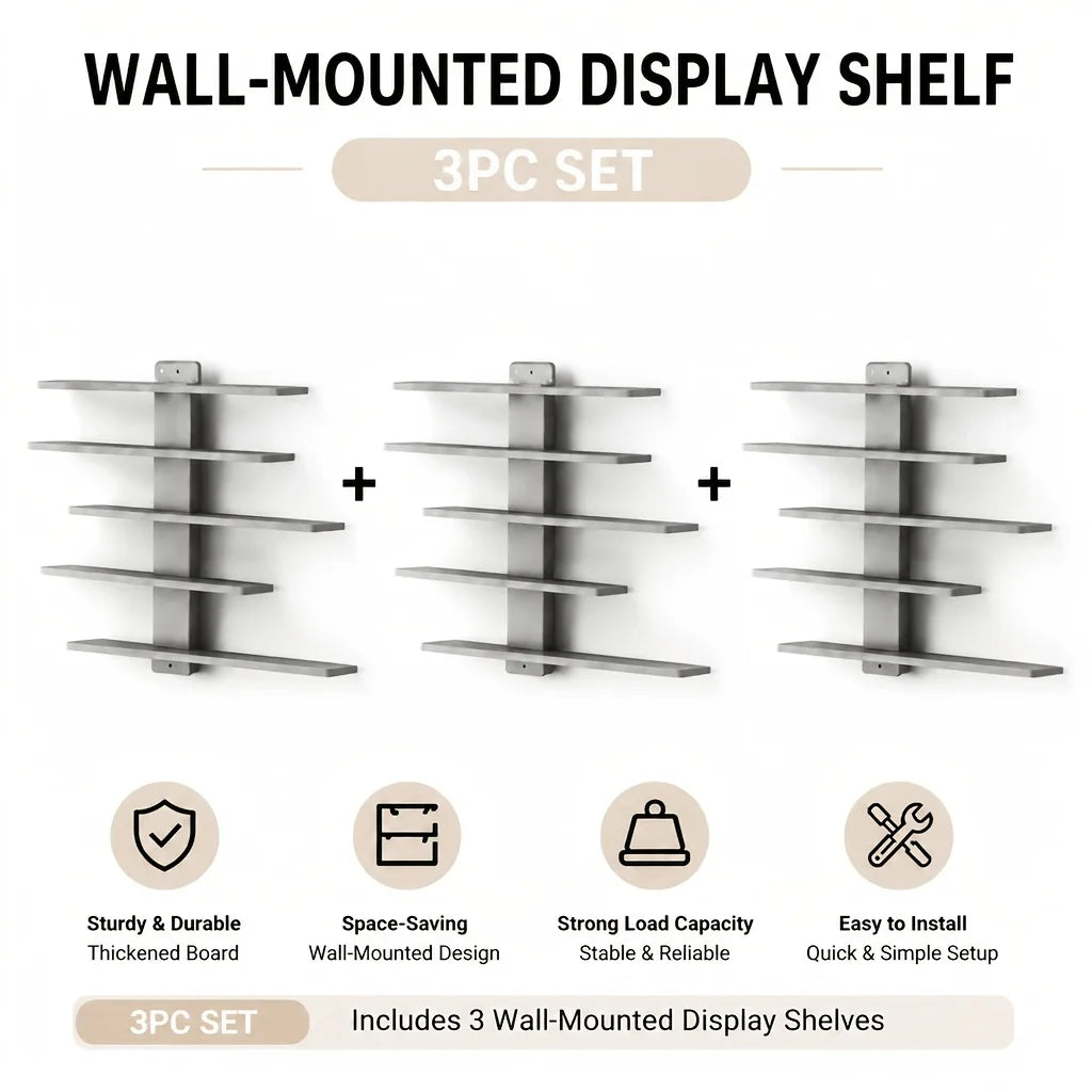 4-Piece Set of Collectible Floating Wall Racks, Multi-Tiered Wall Shelving Units, Versatile Display Stands, Suitable for Office and Home Decor, Ideal for Storing Statues and Small Figurines, Decorative Shelves, Functional Sto