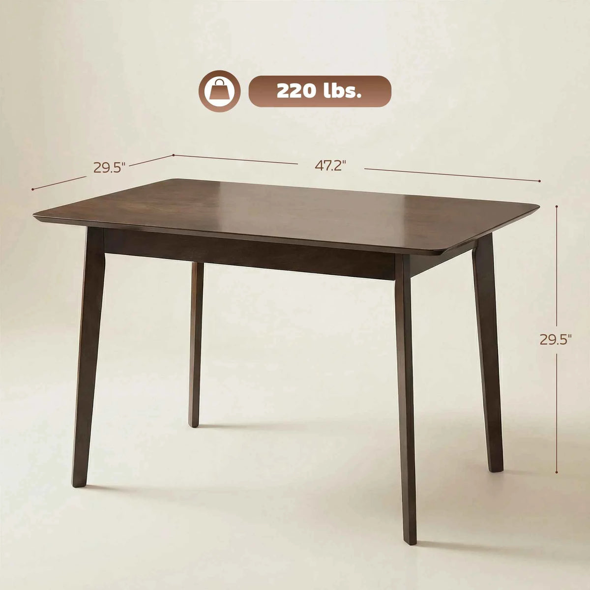 47" Mid-Century Modern Dining Table for 4, Rectangular Kitchen Table with Wood Grain Finish, Tapered Legs, Wood Frame for Dining Room, Apartment, Easy to Assemble, Dark Mahogany