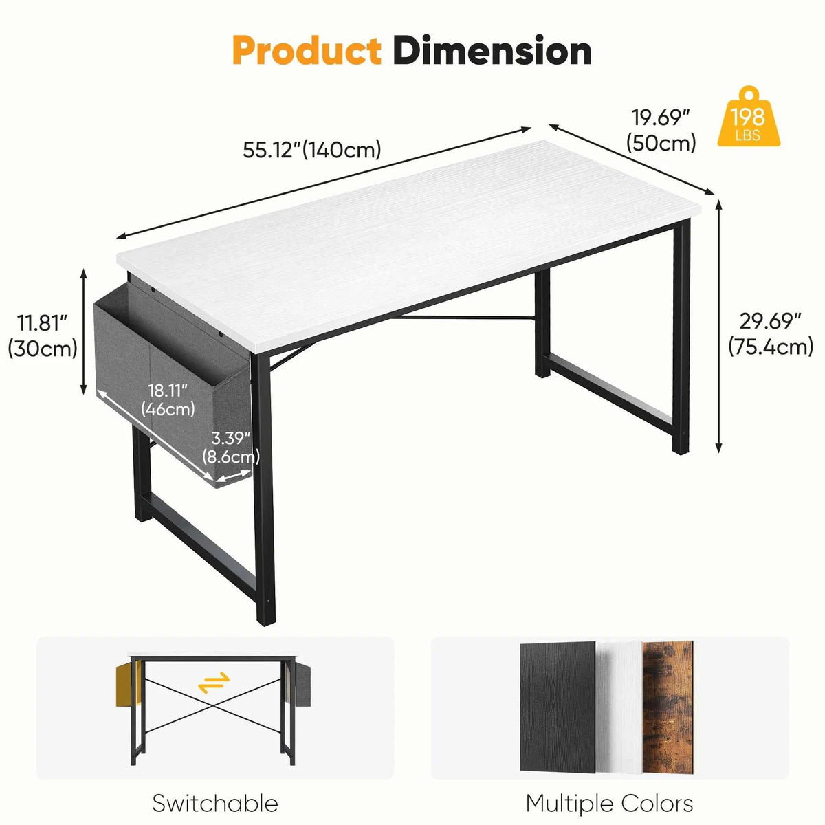 JHK 31IN to 55 Office Desk with Storage Bag. Metal Frame, Wood Tabletop, Easy Assembly