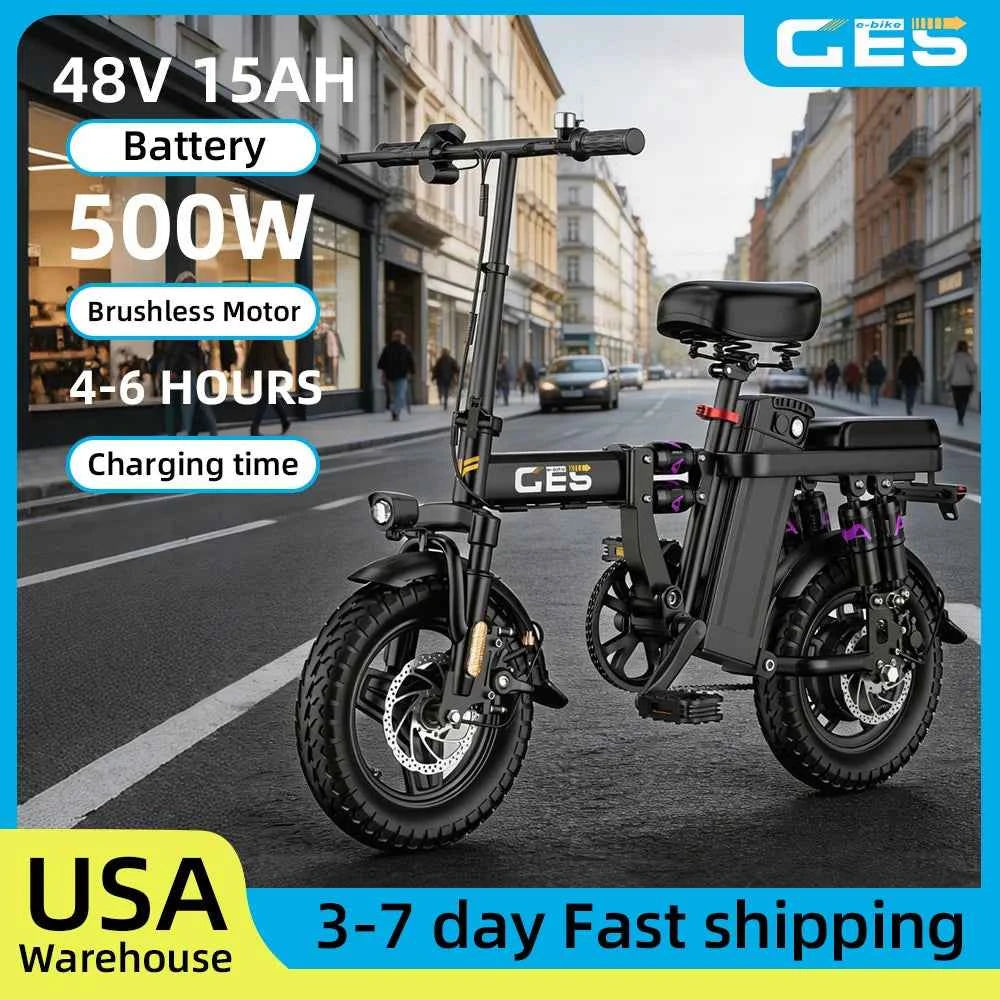UPlee GE5 Electric Bike with 48V, 15AH Battery, 30+MPH, 250W, Folding Electric Bike,  30 Miles Max Range Electric Bike for Adults. 14" Fat Tire