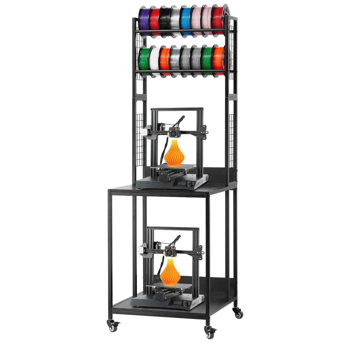 4-Tier 3D Printer Filament Storage Rack with Wheels Printer Stand Spools Holder Cart for 3D Printing Station Office