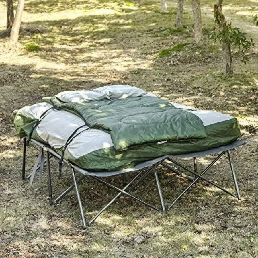 2-Person Potable Folding Camping Cot. Outdoor Bed Set with Pillows