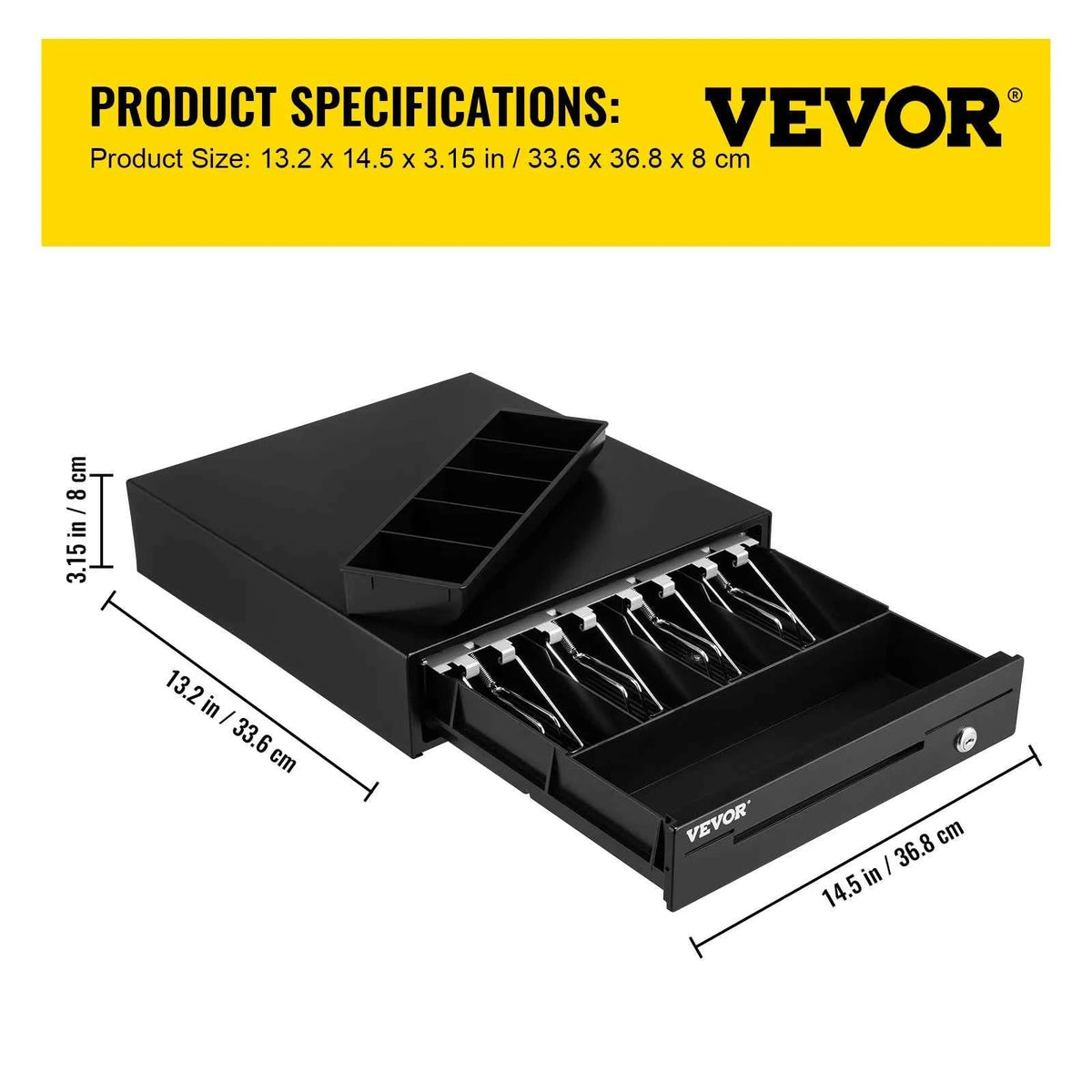 Cash Register Drawer 16" 12 V for POS System Tray.  Removable Coin Compartment & 2 Keys Included RJ11/RJ12 Cable Drawer