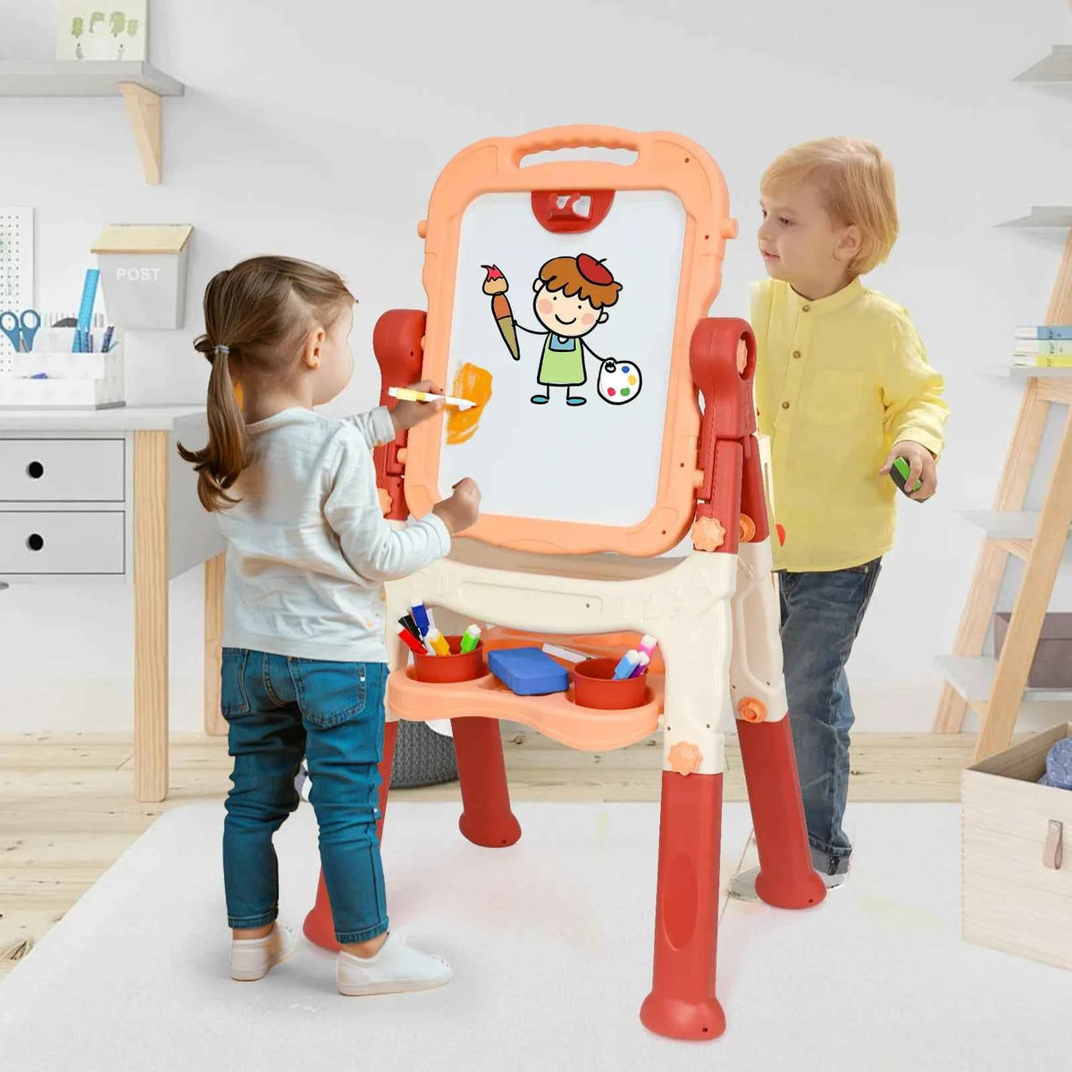 Children's art easel, adjustable standing rotating double-sided easel, with painting accessories, suitable for boys and girls aged 3 and above, standing children's art easel is an ideal birthday / Christmas / New Year gift fo