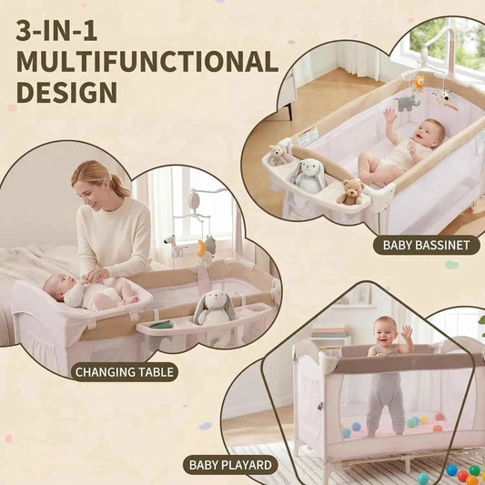 5-in-1 Playard for Babies with Bassinet, Changing Station, Portable Crib & Playpen, Breathable Mesh, Firm Mattress & One-Hand Fold