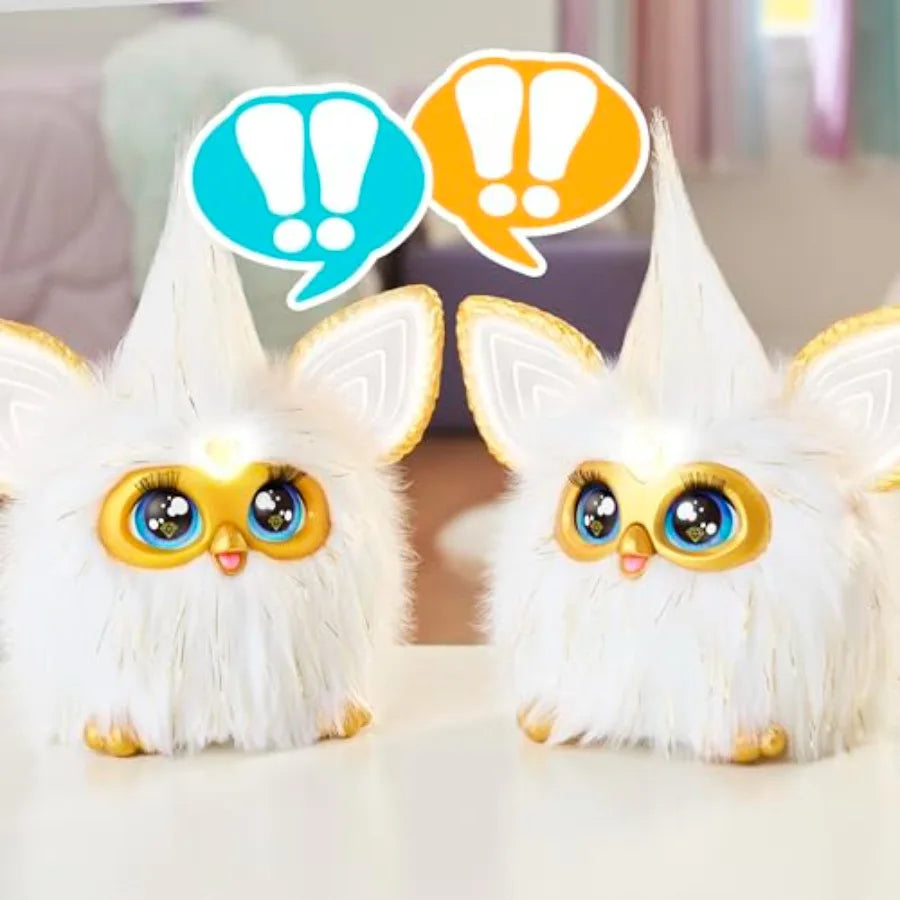 Interactive plush toy for kids 6+,  with gold glam fur ,white voice-activated with English and Furbish speech