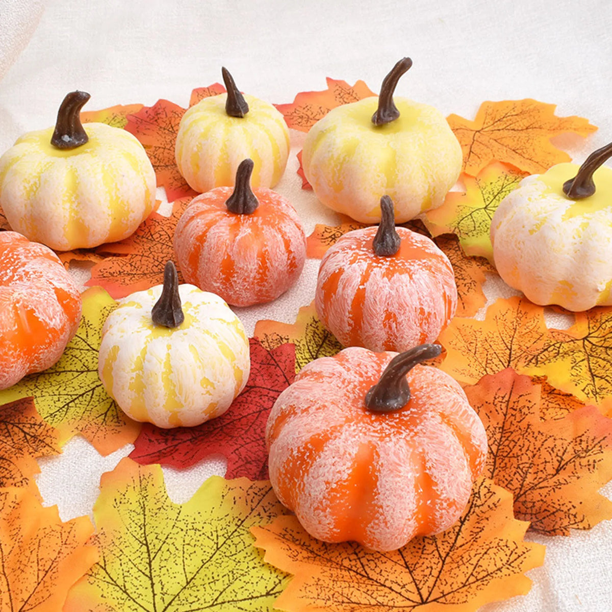 12 Pcs Faux Foam Pumpkins, Orange & Yellow Artificial Pumpkins