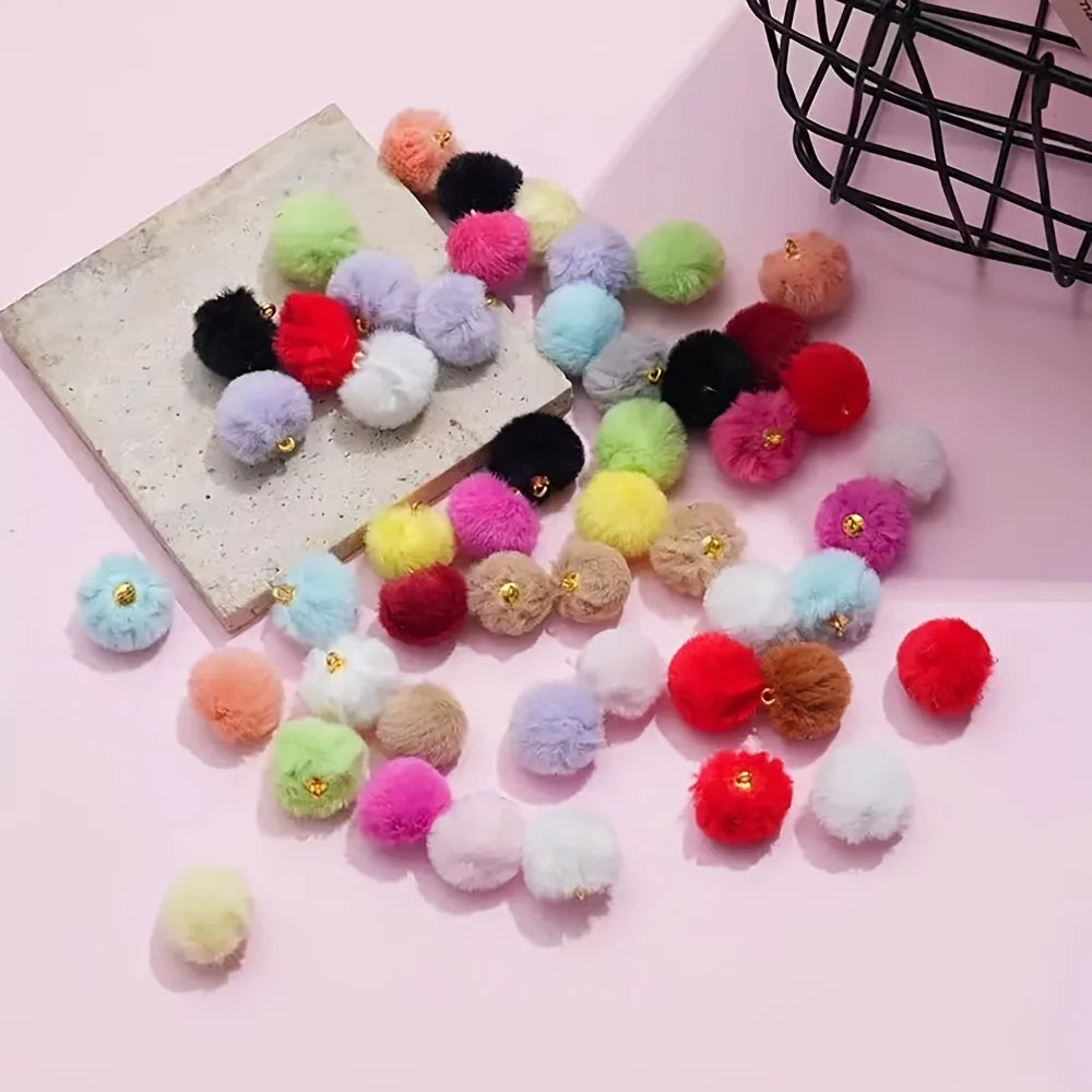136pcs Randomly Mixed Color Autumn-Winter Style Ultra-Soft And Fluffy Fuzzy Round Beads, Suitable for DIY Jewelry Pendants,