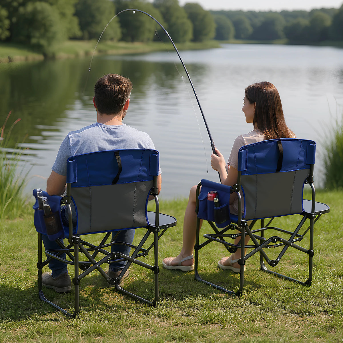 Camping Chairs 2Pack Folding Outdoor Furniture with Side Table, Cup Holder, Pocket & High Back – 400 lbs Support – Portable for Lawn, Beach, Picnic, Fishing – Comfortable Armrests