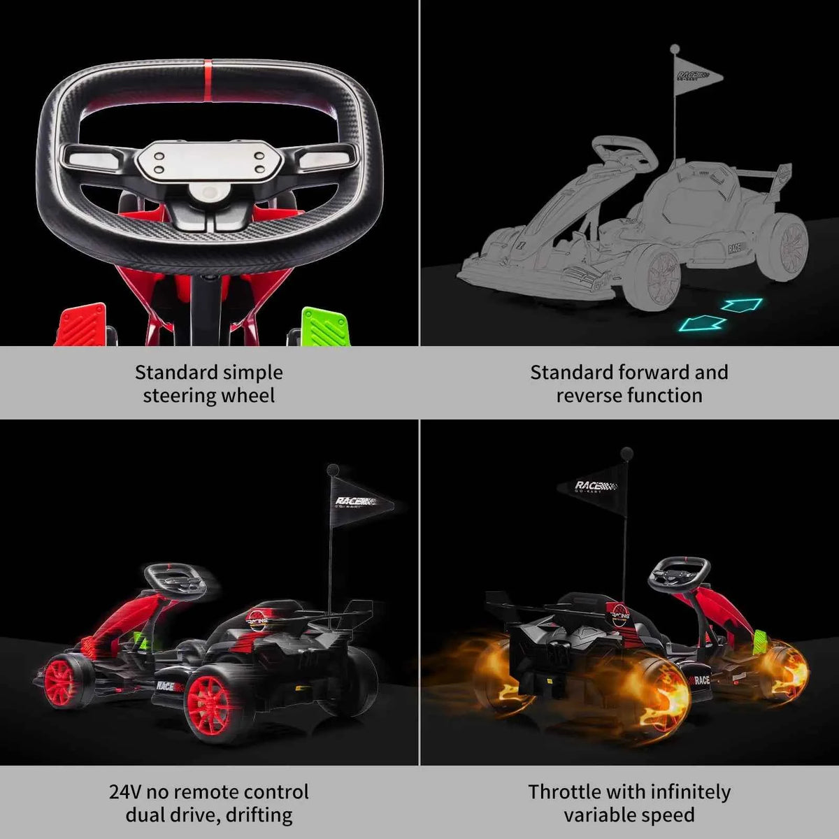 24V Electric Drift Go Kart For Kids, 400W Ride On Racing Car, 7.5 MPH Outdoor Drifting Toy With Adjustable Frame, Brake & Belt