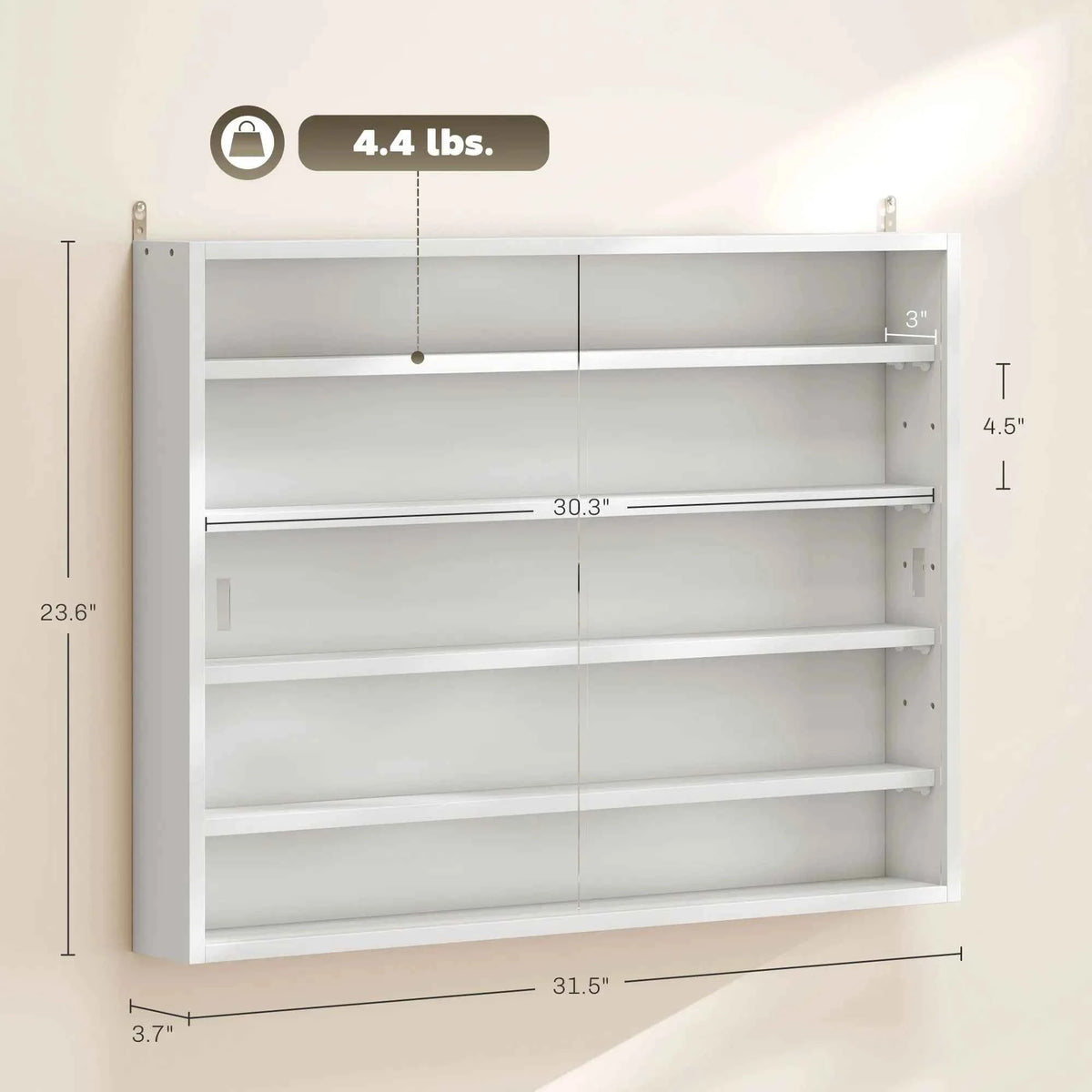 Homcom 5-Tier Display Cabinet, Glass Door Cabinet with Adjustable Shelves, Wall-Mounted Display Case for Playroom, Bedroom.  White