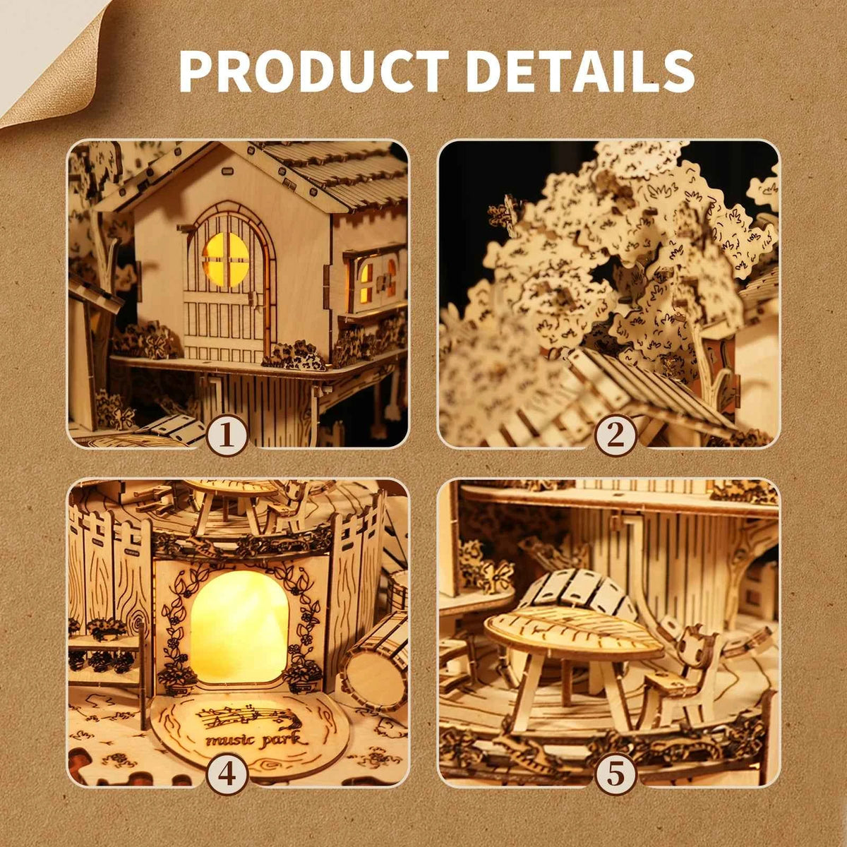 Romantic 3D Wooden Treehouse Puzzle with LED Lights. Valentine's Gift for Couples, Fun DIY Activity & Home Decor Kit.