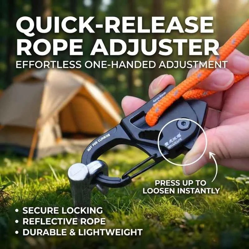 1×Aluminum Alloy Tent Rope Tensioner. Stainless Steel. Self Lock Rope Adjuster 2-10mm. Anti-Slip Tarp Tightener. Outdoor Accessories