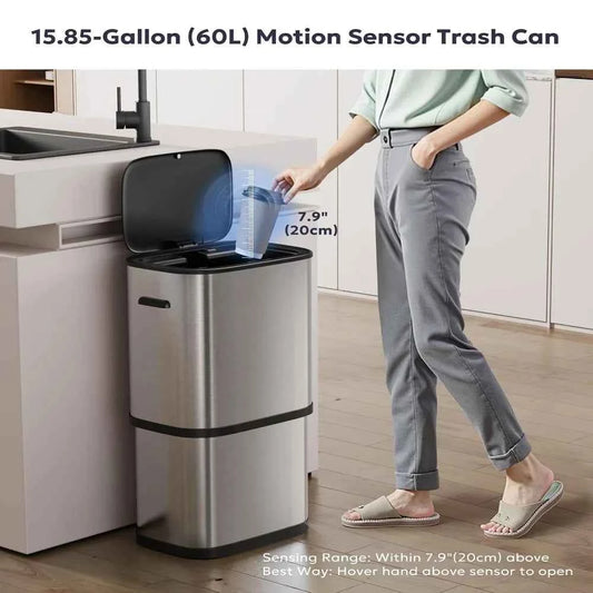 Stainless Steel Touchless Trash Can, Motion Sensor Lid For Kitchen,60L&16Gal, Custom