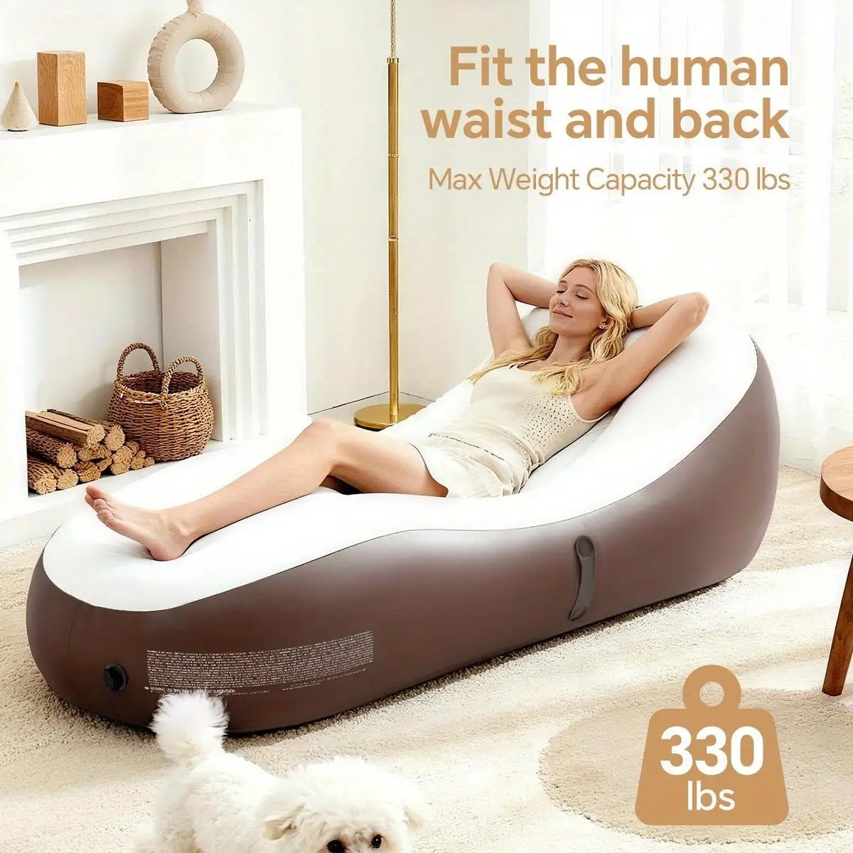 Single Inflatable Sofa Chair.  Flocked Air Chaise Lounge, Ergonomic Blow Up Recliner with Backrest. Portable Foldable Lazy Couch for Home, Outdoor, Camping, Travel