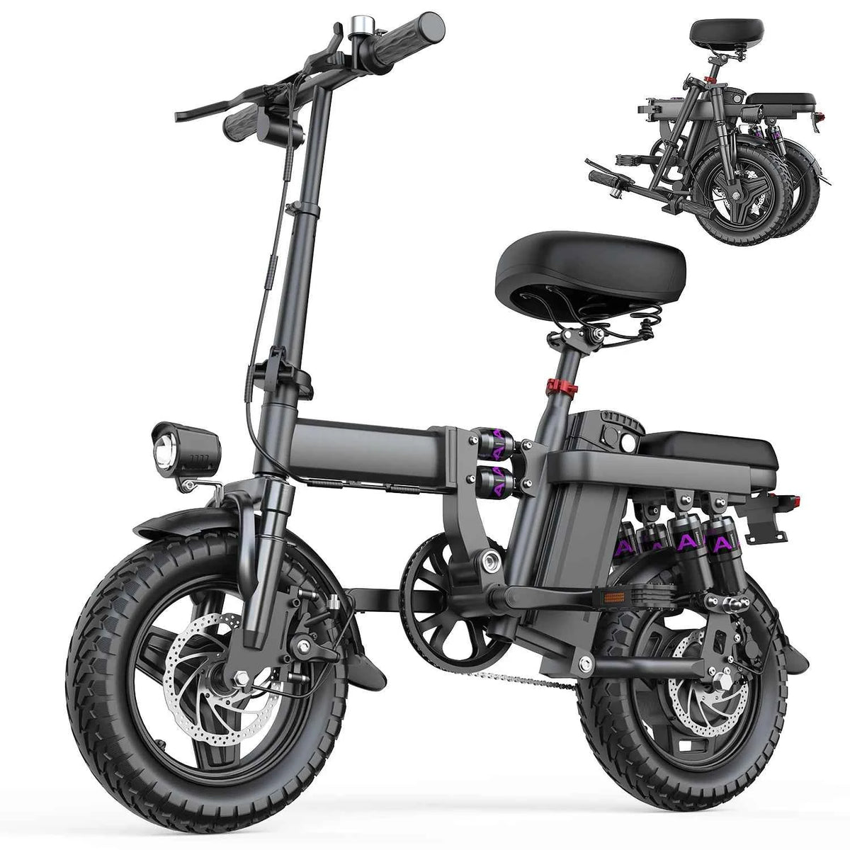 UPlee GE5 Electric Bike with 48V, 15AH Battery, 30+MPH, 250W, Folding Electric Bike,  30 Miles Max Range Electric Bike for Adults. 14" Fat Tire