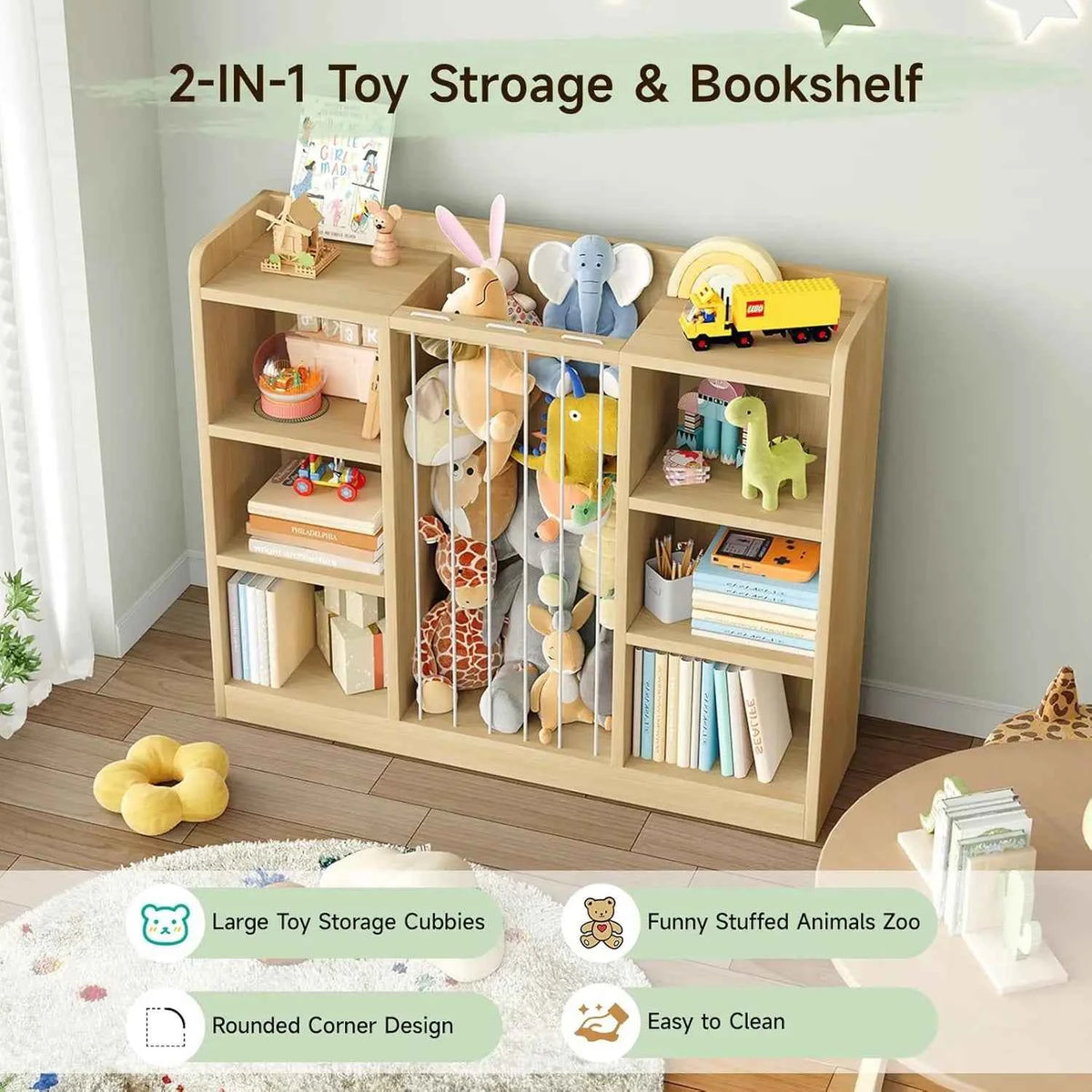 6-Cube Kids Toy Organizer 2-in-1, Stuffed Animal Storage Shelf with Rounded Corners & Anti-Tip, Playroom Bedroom Shelf Unit, Stackable Nursery Storage