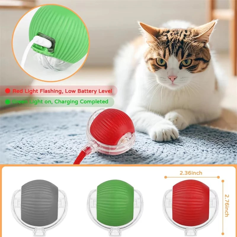 New Cat Interactive Ball Toy with Automatic Rolling Ball & Faux Tail. Rechargeable, Smart Pet Electric Toy for Dogs & Cats