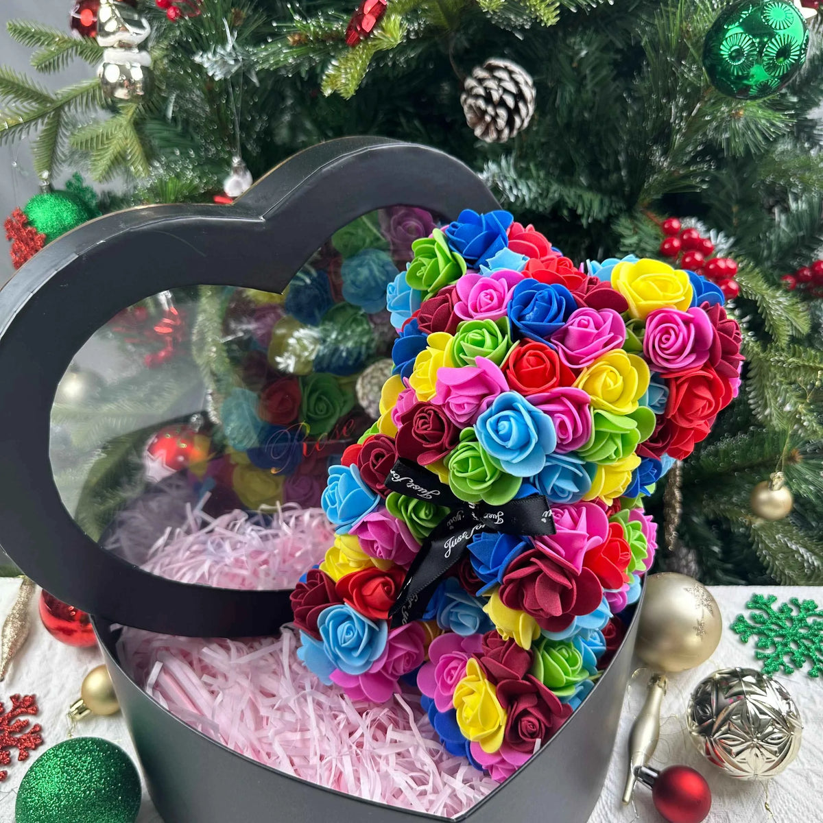 25cm Artificial Teddy Rose Flower Bear with Box. Romantic Valentines Day Gift, Girlfriend,  Anniversary, Wedding Party, Supplies