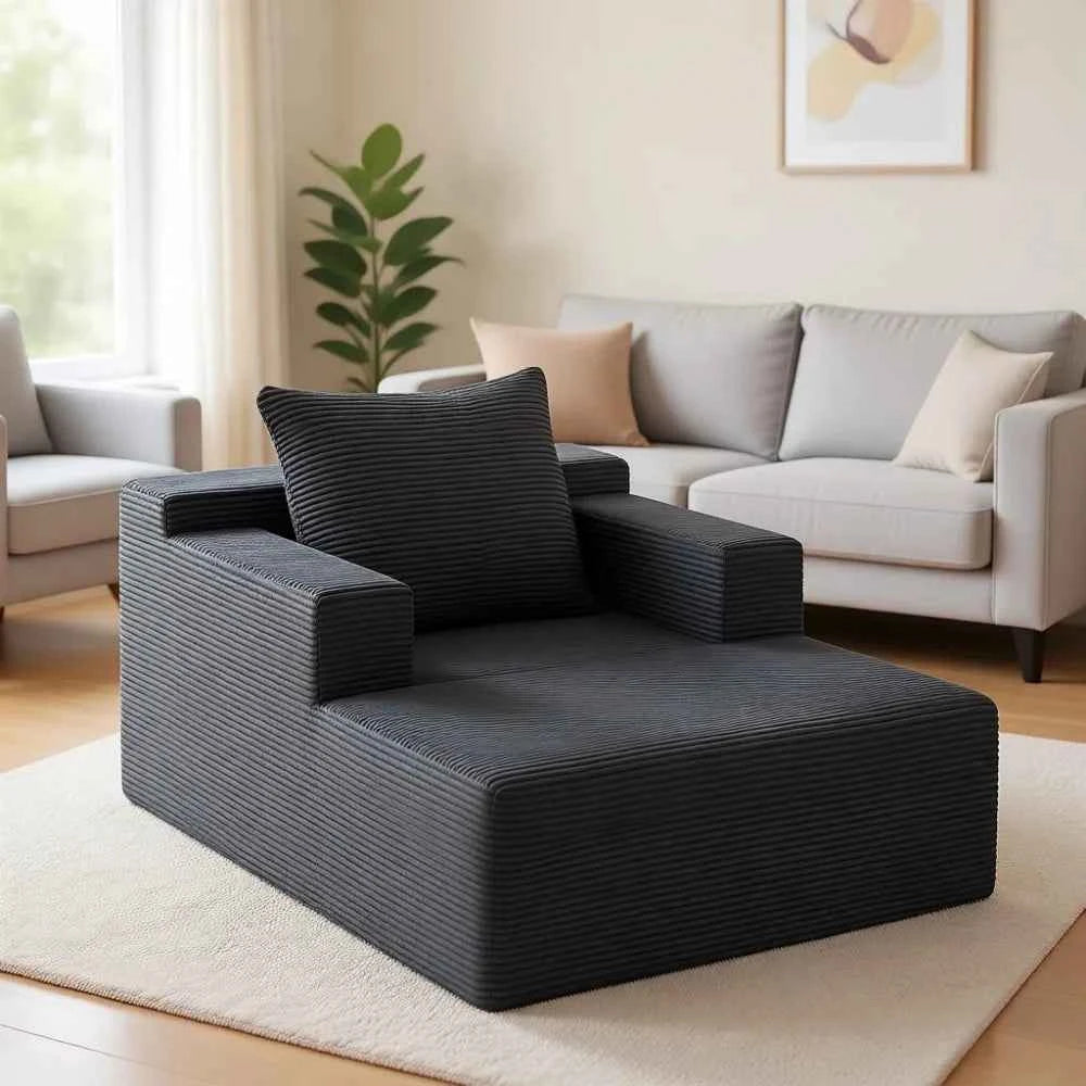 45" Chaise Lounge Chair Indoor, Corduroy Deep Seat. Sleeper Couch for Bedroom, Living Room, and Movie Room | Ready to Use