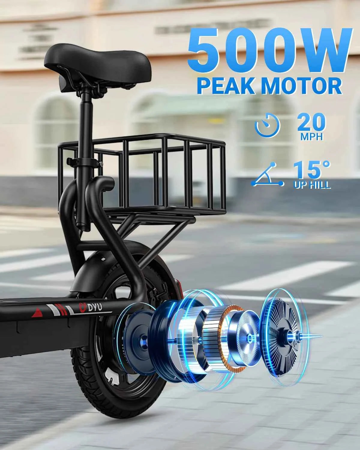 DYU C4 14 inch Folding Electric Scooter. 500W Peak, 20MPH. 280Wh Battery. Compact, City Commuter E-Scooter Style UL2849