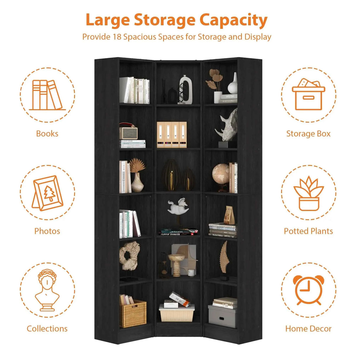 6-Tier Corner Bookshelf, 3-In-1 Tall Narrow Bookcase With 18 Open Cube Shelves.