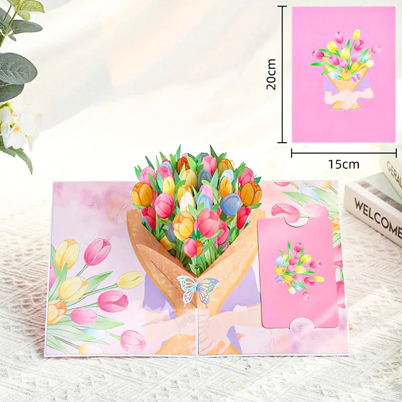 3D Pop Up Flower Greeting Cards or Wedding Card or Anniversary, Thanksgiving, Valentines Day, Birthday, Gift, Thank You Cards, or Handmade Cards