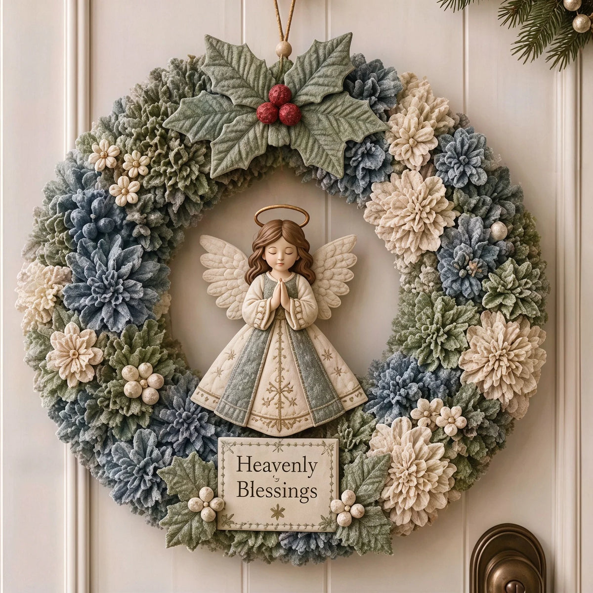New 3D Christmas Fabric Poke Art Kit: Angel and Small House Wreath 3D Fabric Poke, Home Decoration Ornament, Festival Gift,