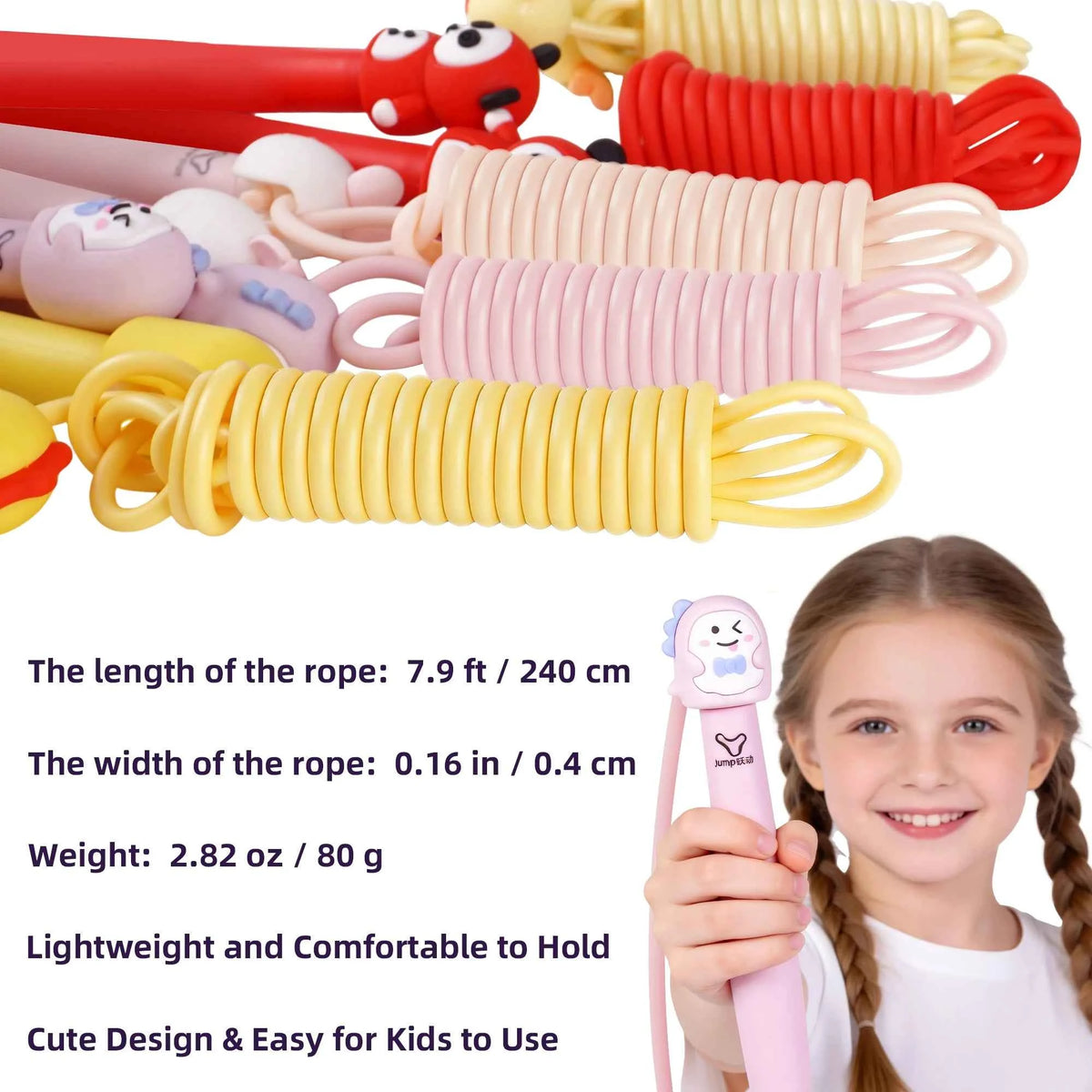 Adjustable Non-Slip Jump Rope for Kids and for Sports Fitness. Anti-Tangle also