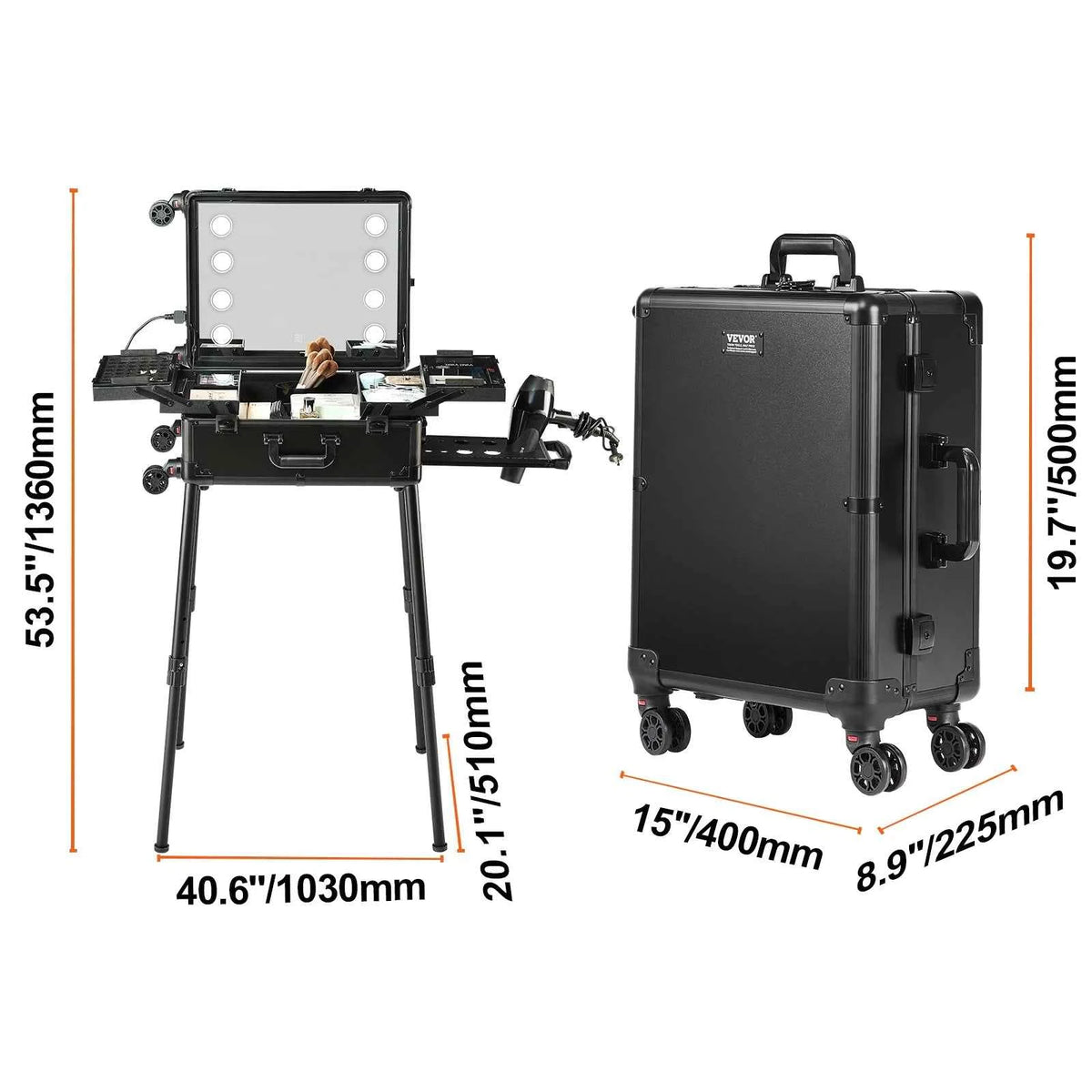 SucceBuy Professional Makeup Train Case Aluminum Cosmetic Case Workbench With Supporting Legs Rolling Makeup Case Extra Large
