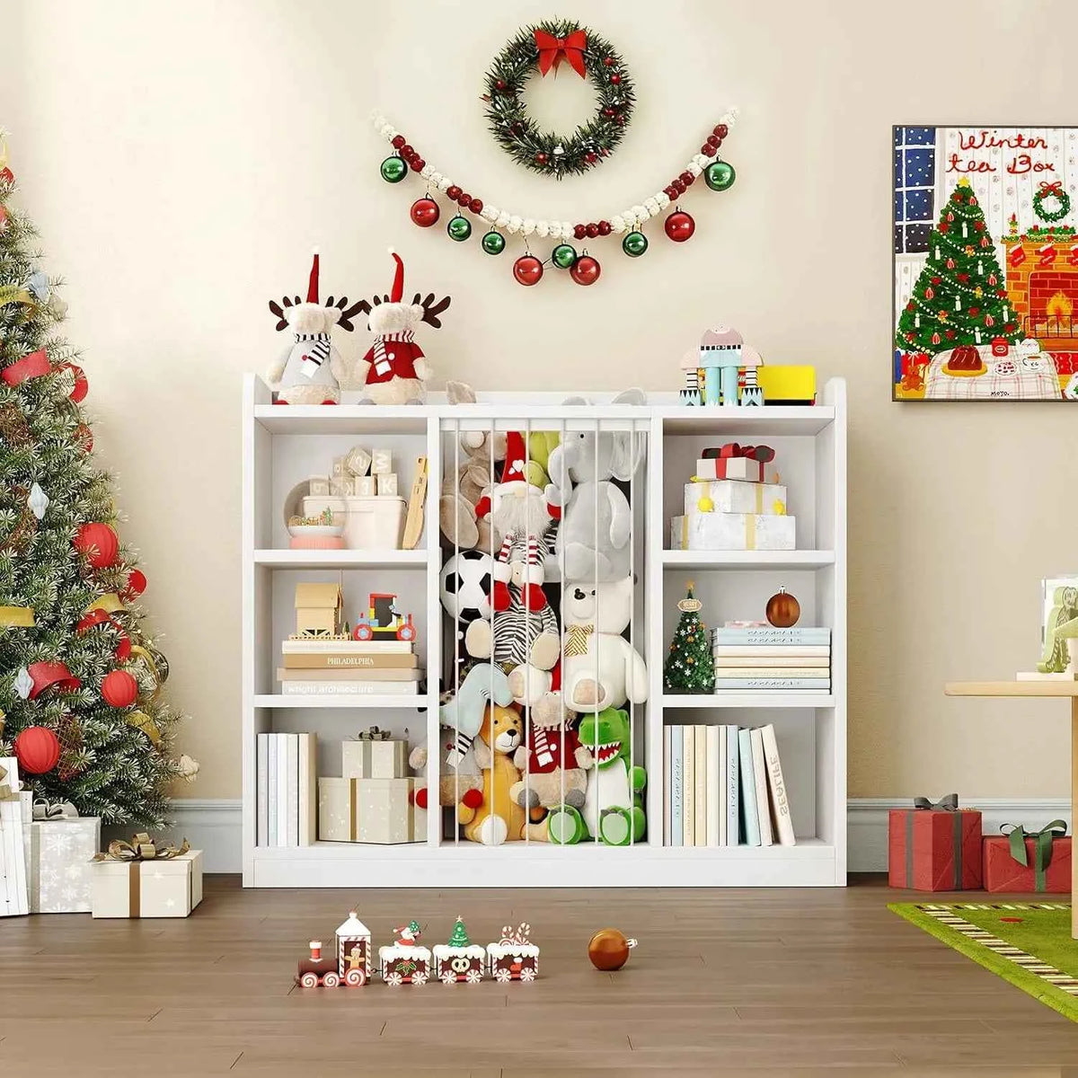 6-Cube Kids Toy Organizer 2-in-1, Stuffed Animal Storage Shelf with Rounded Corners & Anti-Tip, Playroom Bedroom Shelf Unit, Stackable Nursery Storage